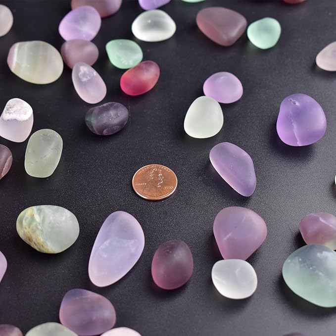 Polished Stone Set Fluorite Crystals, 0.8" Handpicked Tumbled Gemstones Rocks, Pebbles for Reiki, Chakra, Healing, Home Decor