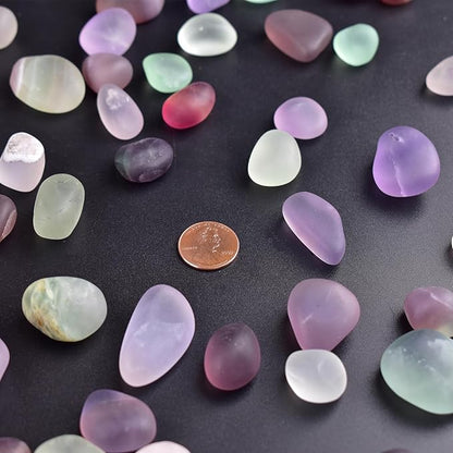 Polished Stone Set Fluorite Crystals, 0.8" Handpicked Tumbled Gemstones Rocks, Pebbles for Reiki, Chakra, Healing, Home Decor