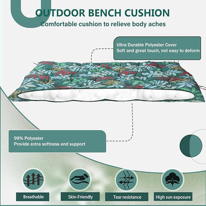 2/3 Seater Swing Replacement Cushion, Waterproof Porch Swing Cushions with Backrest, Thickened Bench Cushions for Outdoor Furniture, for Outdoor Patio Swing (Flower Color, 60 * 40 in)