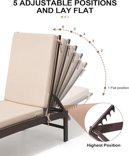 Crestlive Products Chaise Lounge Chair with Cushion,Outdoor 5 Position Recliner, All Weather Furniture for Patio, Beach, Yard, Pool (1PCS Beige)