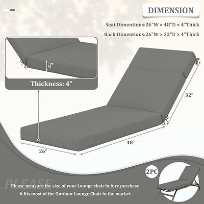 2 Pcs Chaise Lounge Cushions Outdoor, 80" L X 26" W X 4" D Lounge Chair Cushions for Outdoor Furniture, High-Density Foam Patio Chaise Cushion-Waterproof Fade-Resistant ThickPatio lounge chair cushion
