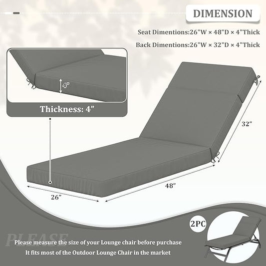 2 Pcs Chaise Lounge Cushions Outdoor, 80" L X 26" W X 4" D Lounge Chair Cushions for Outdoor Furniture, High-Density Foam Patio Chaise Cushion-Waterproof Fade-Resistant ThickPatio lounge chair cushion