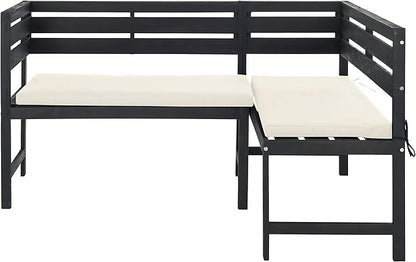 SAFAVIEH PAT6754A Collection Wilton Teak and Navy Balcony Corner Lounge Outdoor Set
