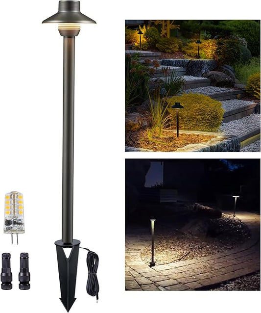 Gardenreet Landscape Path Lights Brass, 12V Low Voltage Pathway Lights Wired, Outdoor Garden Lights LED Waterproof, Mini Shade Bronze for Yard Walkway Driveway with 3W 270LM 2700K G4 Bulb