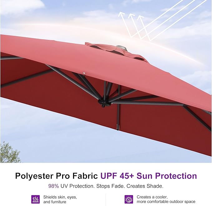 PURPLE LEAF 10 Feet Square Cantilever Umbrella Patio Umbrella with Base Outdoor Umbrella Aluminum Offset with 360-degree Rotation for Garden Deck Pool Patio Terra