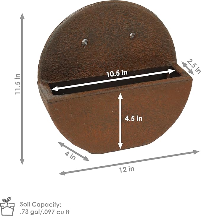 Sunnydaze 12" Round Wall Planter - Polyresin Wall-Hanging Flower Pot for Indoor or Outdoor Use - Dark Brown - Set of 2