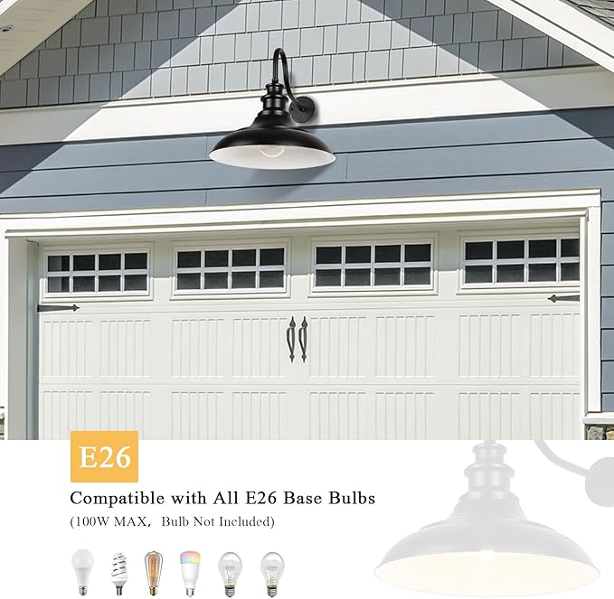Exterior Farmhouse Barn Light, Porch Lights Outdoor, 16 Inch Vintage Outside Garage Lights Fixtures, Anti-Rust Waterproof Outdoor Light for Patio Frontdoor Entryway Doorway, Matte Black