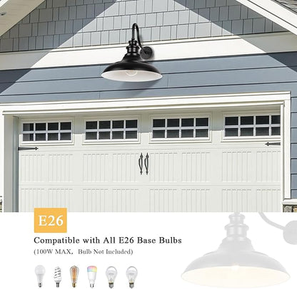 Exterior Farmhouse Barn Light, 16 Inch Vintage Outside Garage Light Fixtures, 2PCS Anti-Rust Waterproof Outdoor Light for Patio Frontdoor Entryway Doorway, Matte Black