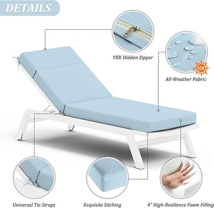 Chaise Lounge Cushion for Outdoor Furniture, Waterproof Fade and Tear Resistant Lounge Deck Chair Cushions for Patio Lawn Pool Resort Hotel