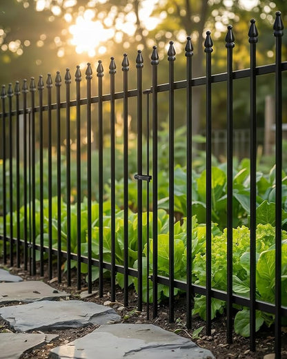 Metal Garden Fence Panels, Decorative No Dig Iron Fence for Flower Beds, Yard Border and Landscaping, Black Outdoor Fence for Plants, Pets and Small Animals, 5 Pack (42" high x 30" Wide)