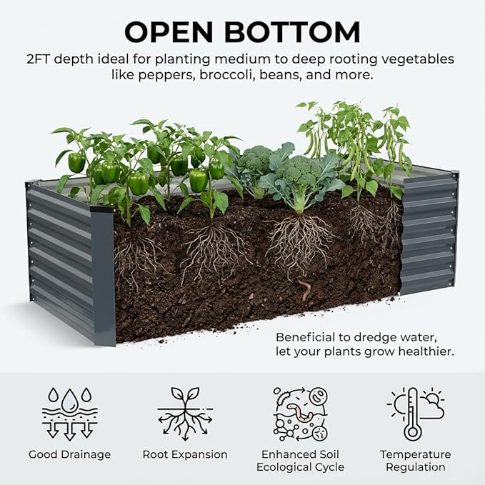 6x3x2FT Galvanized Raised Garden Bed, Outdoor Metal Raised Planter Box for Vegetables, Elevated Rust-Resistant Rectangle Gardening Container Kit with Reinforced Panels for Backyard, Patio(Grey)