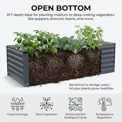 6x3x2FT Galvanized Raised Garden Bed, Outdoor Metal Raised Planter Box for Vegetables, Elevated Rust-Resistant Rectangle Gardening Container Kit with Reinforced Panels for Backyard, Patio(Grey)