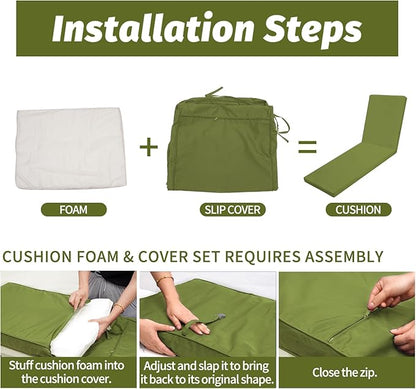 Outdoor Chaise Lounge Cushions for Patio, 72"x22"x3" Lounge Chair Cushions, Waterproof Replacement Seat Cushions for Outdoor Furniture