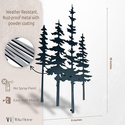 Pine Tree Metal Wall Mounted Art, Large Black Rustic Pine Forest Scene, Handcrafted Metal Home Decor with Static Powder Coating, Indoor/Outdoor Home, Living Room, Farmhouse, Garden, Bedroom Decor, Wall Hanging Sign (18 x 11 inches)