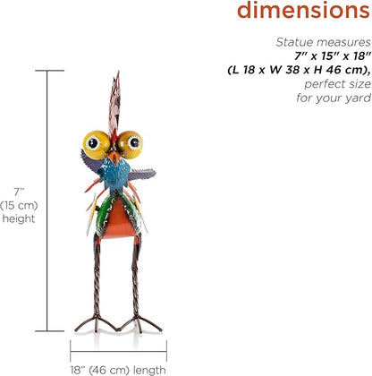 Alpine Corporation | 18" Tall Wacky Metal Rooster Yard Statue – Colorful Indoor/Outdoor Farm Animal Décor for Garden, Patio, Lawn, or Porch