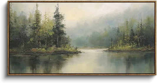 InSimSea Extra Large Framed Vintage Wall Art, Living Room Country Farmhouse Decor, Forest Woodland Retro Landscape Canvas Prints, Retro Scenery Long Picture for Bedroom Above of Bed, 20x40inch