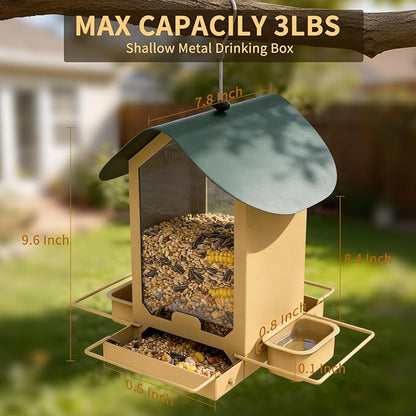 FlowaFoli Metal Bird Feeders for Outdoors | Both Sides Removable Feeding Troughs for Easy Cleaning | 360 Degree Perch | Perfect for Attracting Wild Birds