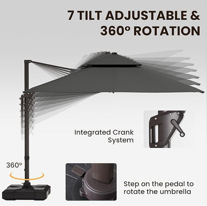 9' X 12' Cantilever Patio Umbrella Outdoor Heavy Duty Double Top Windproof Rectangle Offset Umbrellas with 360-degree Rotation for Pool Deck Backyard, Grey