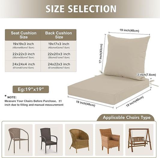 Outdoor Cushions for Patio Furniture, Waterproof Outdoor Chair Cushion w/Fade-Resistant, Removable & Machine-Washable Cover, 22x22 Inch, Deep Seat Sofa/Couch Pad Replacement – Set of 2, Cream