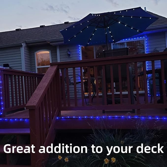 YEGUO Solar Christmas Lights Outdoor Waterproof, 2 Packs Each 33ft 100 LED Rope Lights, 8 Modes Fairy String Lights in Clear Thin Tube for Camping Fence Patio Garden Trampoline Deck(Blue)