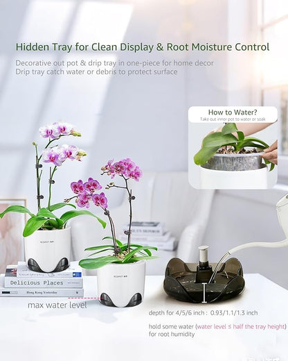 6 inch Orchid Pots with Holes for Repotting with Excellent Airflow, Set of 1, Double Layer Plastic Imitate Ceramic Orchid Planter, Clear Orchid Pot Match Decorative Orchid Container