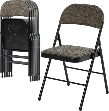 DUMOS 6 Pack Folding Chairs with Padded Cushion and Back - Fabric Stackable Portable Dining Chairs Set, for Home and Office, Conference, Wedding, Party, Patio, Garden, for Indoor Outdoor, Black Grey