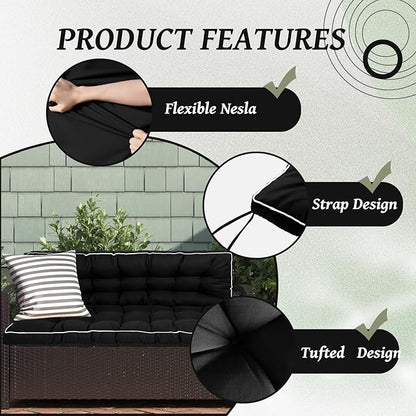 2/3 Seater Swing Replacement Cushion, Waterproof Porch Swing Cushions with Backrest, Thickened Bench Cushions for Outdoor Furniture, for Outdoor Patio Swing (Black, 70.8 * 40in)
