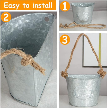 XONOR 4Pcs Galvanized Metal Hanging Wall Planter, Rustic Wall Flower Vase for Succulents Herbs Country Home Farmhouse Wall Decoration (1)