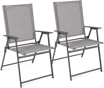 Giantex Patio Folding Chairs, Outdoor Lawn Chairs with Rustproof Metal Frame, Portable Dining Chairs for Porch, Deck, Garden, Backyard, Camping (1 Count (Pack of 2), Gray)