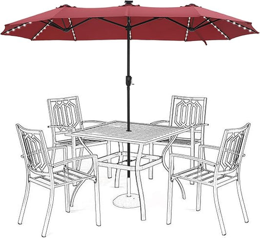 HERA'S PALACE 13ft Patio Umbrella with 120 LED Solar Lights Double Sided Outdoor Umbrella for Patio 8 Colors Changing Table Umbrella Outdoor Patio for Garden Pool