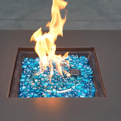 onlyfire 10 Pounds Fire Glass Beads for Propane Fire Pit, 1/2 Inch Reflective Firepit Glass Rocks Flat Marbles for Gas Fireplace and Fire Pit Table, High Luster Caribbean Blue