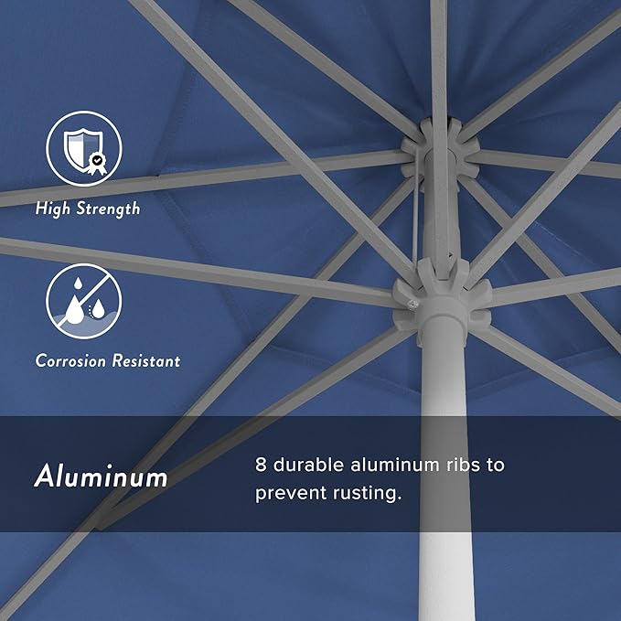 California Umbrella 7.5' Rd Aluminum Patio Umbrella, Crank Lift, Auto Tilt, White Finish