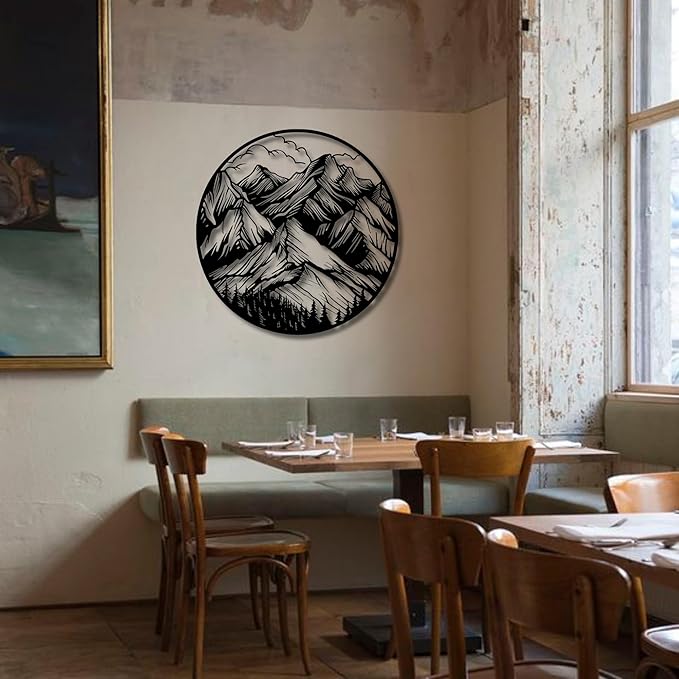 Metal Wall Decor | 17'' x 17'' x 0.05'' Mountains Themed Metal Wall Art | Handmade Indoor and Outdoor Wall Decorations
