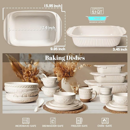 Artena Baking Dish 5.1 Quarts, Casserole Dishes For Oven, Baking Pan With Handles, Lasagna Pan Deep, Large Casserole Dish, Rectangular Ceramic Bakeware (White)