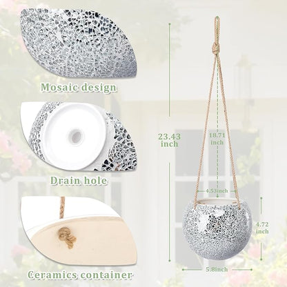 Hanging Planter Mosaic Garden Pot Small Flower Pot for Indoor Plant Disco Ball Hanging Planter with Drainage Sliver