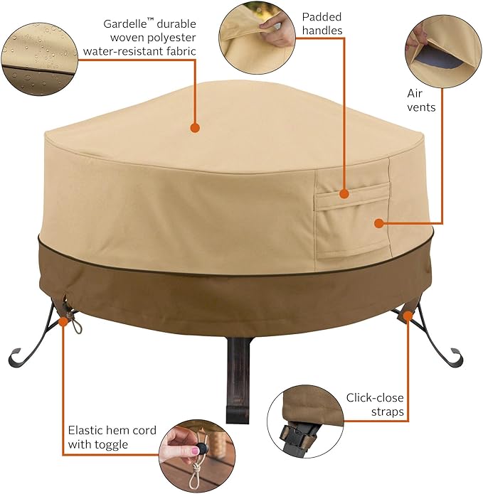 Classic Accessories Veranda Water-Resistant 24 Inch Full Coverage Round Fire Pit Cover