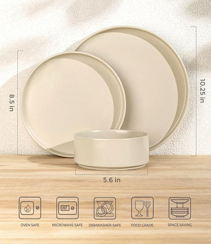 TheTerra Ceramic Dinnerware Sets for 8, 24 Pieces Porcelain Lightweight Plates and Bowls Sets, Scratch Resistant Dish Set, Oven & Microwave & Dishwasher Safe, Matte White