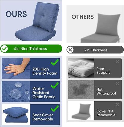 Patio Chair Cushions 4 Packs - Outside High Back Thick Water-Resistant Cushion 22x24 with Zipper Cover for Outdoor Glider Rocking Chairs Loveseat Couch – Blue/Buckle