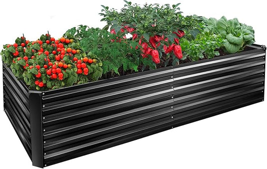 Metal Raised Bed Garden Bed Kit, 8x4x2ft Tall Galvanized Planter Raised Garden Boxes Outdoor, Large Metal Raised Garden Beds for Flowers, Vegetables, Herbs