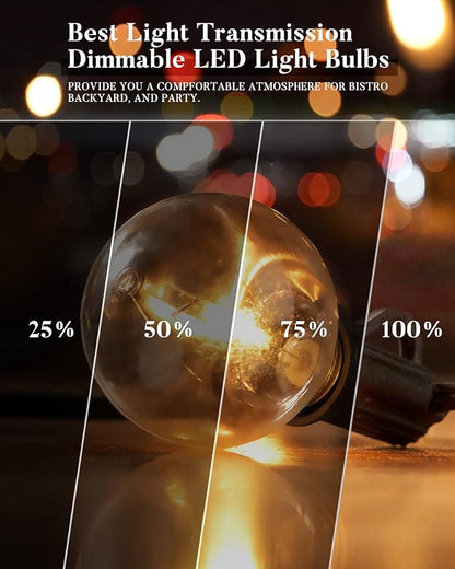 Lightdot 50FT Outdoor String Lights, LED Bistro String Lights with Shatterproof G40 Bulbs, 2700K Dimmable, Waterproof Hanging Lights for Porch, Party, Garden, Backyard, Balcony - ETL Listed