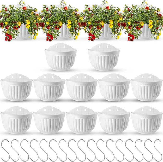 Zubebe 16 Pcs Resin Wall Hanging Planters White Hanging Flower Pots with Drainage Hole Fence Planters for Indoor Outdoor Plant Balcony Railing Decor(8.07 x 6.69 x 4.92'')