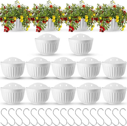 Zubebe 16 Pcs Resin Wall Hanging Planters White Hanging Flower Pots with Drainage Hole Fence Planters for Indoor Outdoor Plant Balcony Railing Decor(8.07 x 6.69 x 4.92'')
