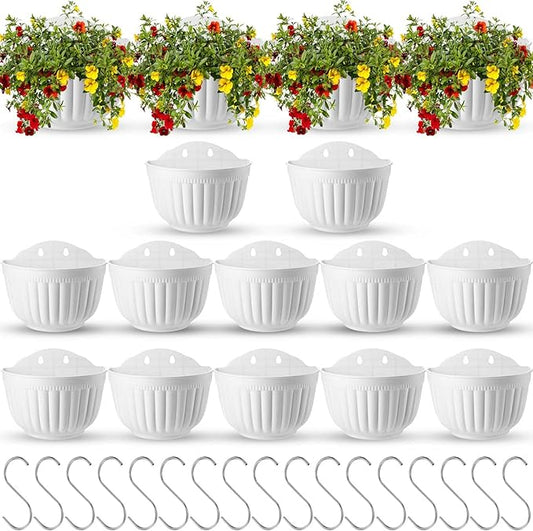 Zubebe 16 Pcs Resin Wall Hanging Planters White Hanging Flower Pots with Drainage Hole Fence Planters for Indoor Outdoor Plant Balcony Railing Decor(8.07 x 6.69 x 4.92'')