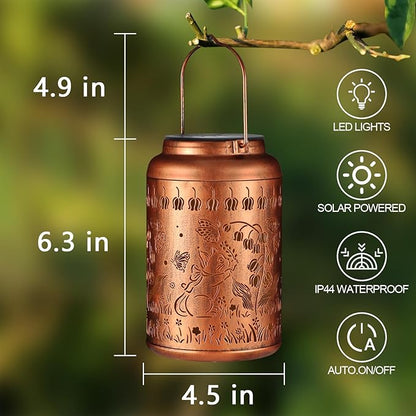 Solar Lanterns Outdoor Waterproof Hummingbird Garden Decor Gifts for Women Mom Grandma Hanging Lights Metal Decoration Outside for Yard, Patio,Backyard,Porch(Cat and Butterfly)
