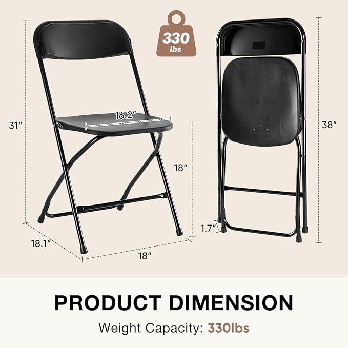 DUMOS Folding Chairs Sets of 20, 330lbs Plastic Stackable Portable Patio Dining Sets, Fold Up for Indoor Outdoor, Camping, Garden, Party, Meeting, Weeding, White