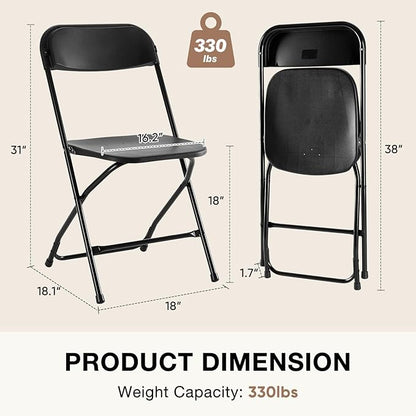 DUMOS Folding Chairs Sets of 6, 330lbs Plastic Stackable Portable Patio Dining Sets, Fold Up for Indoor Outdoor, Camping, Garden, Party, Meeting (Black)