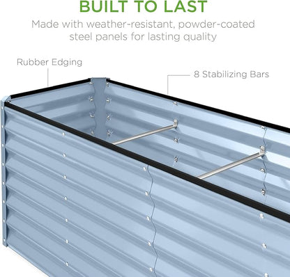 Best Choice Products 8x2x2ft Raised Outdoor Metal Garden Bed, Rectangular Planter Box for Herbs, Flowers, and Deep Root Vegetables w/ 240 Gallon Capacity - Mist Blue