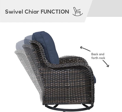 4 Piece All-Weather PE Wicker Outdoor Furniture Set with Swivel Rocker Chairs, Outdoor Sofa & Coffee Table