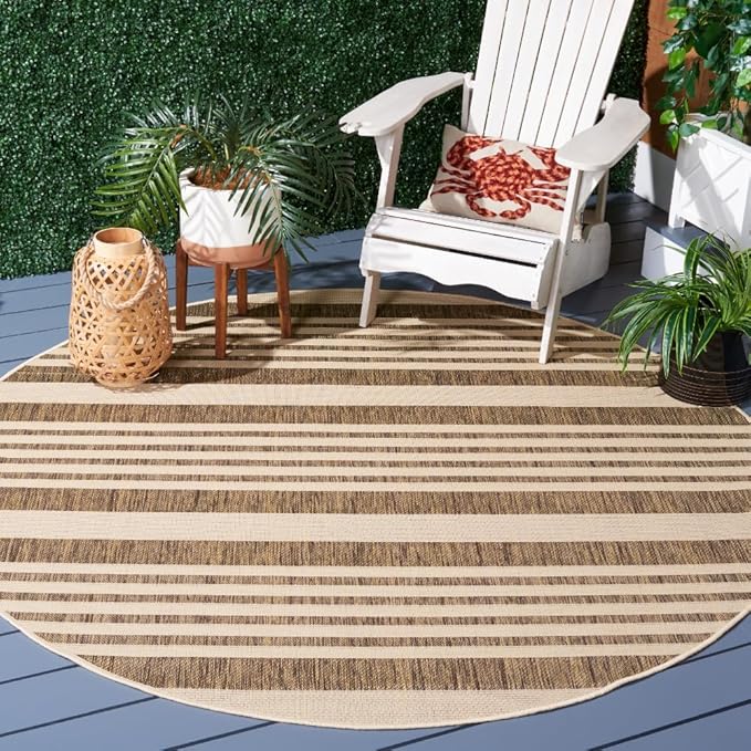 SAFAVIEH Washable Rug Outdoor Courtyard Collection - 7'10" Round, Brown & Bone, Non-Shedding & Easy Cleaning, Ideal for Patio, Backyard, Mudroom (CY6062-242)