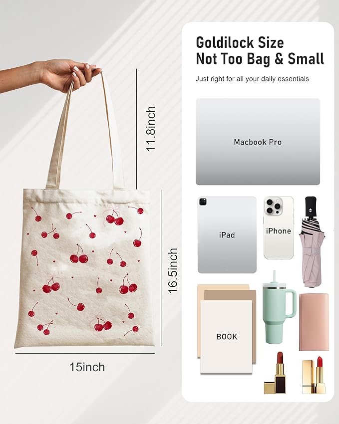 Canvas Tote Bag with Aesthetic Prints, Cute Tote Bag for Women Girls with Wide Strap, Gifts for Cat Book Lovers